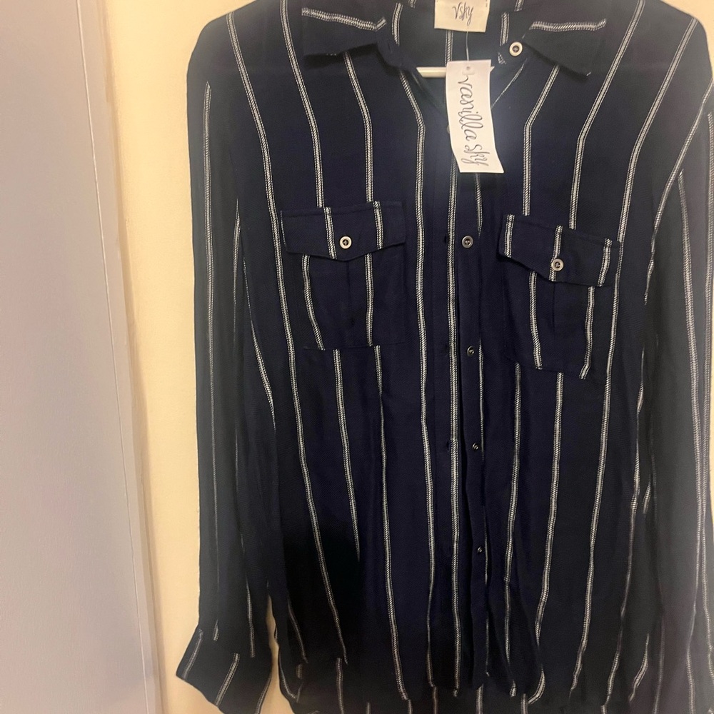 Vanilla Sky Navy Striped Shirt - Picture 2 of 2